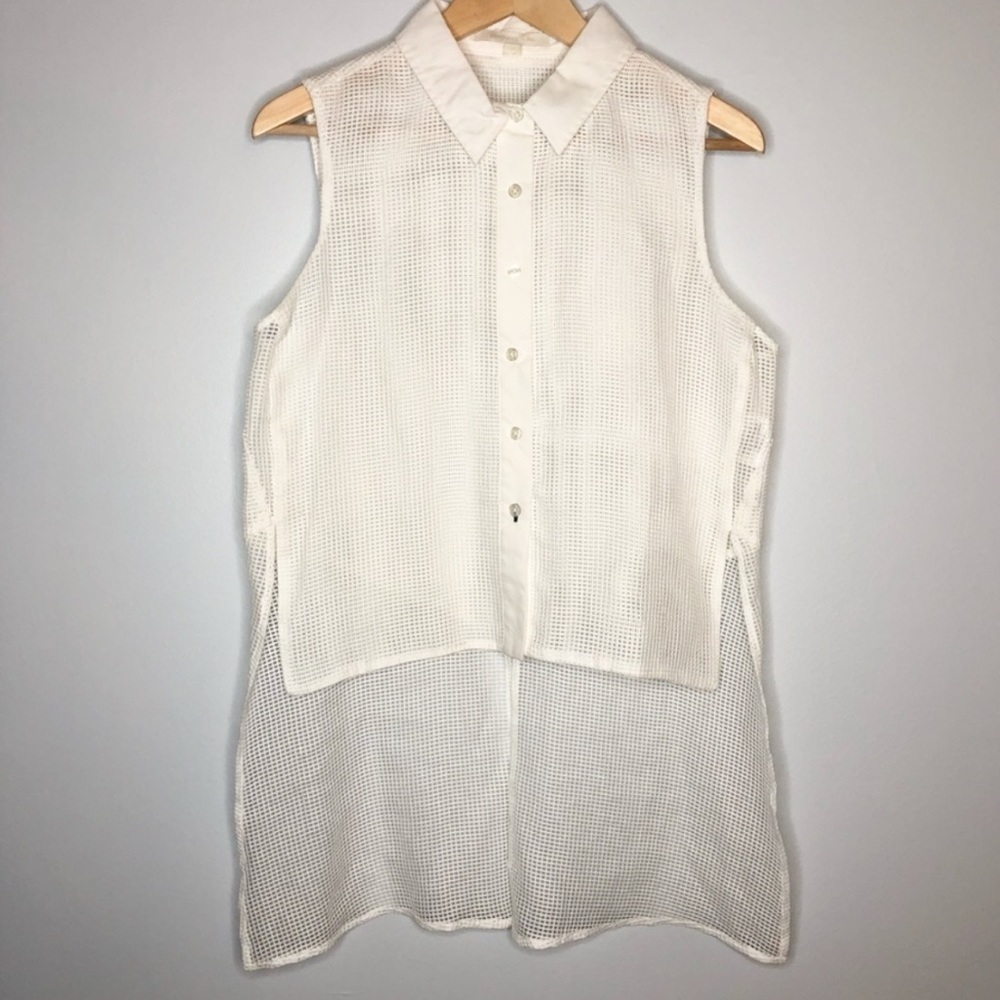 Jonathan Simkhai White Sleeveless High Low Button up top